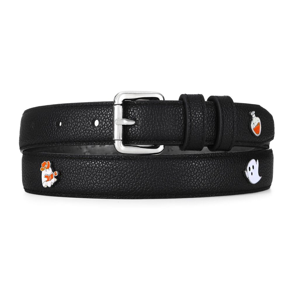 3610 Black Belt with Silver Buckle Leather Halloween Witche Ghost Pumpkin